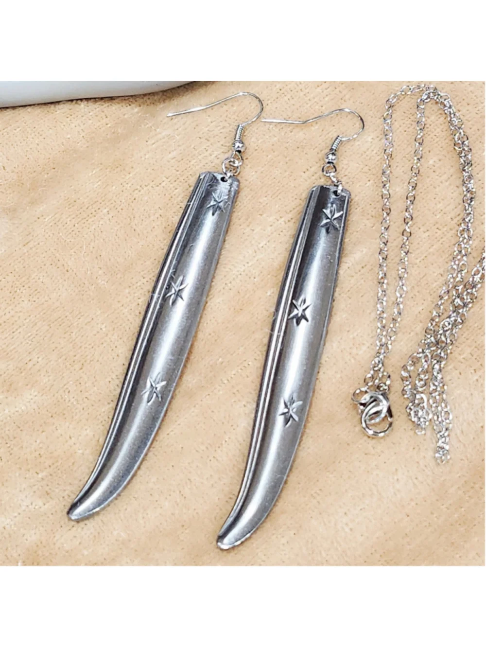 1950s Starburst Stainless steel Silverwear Jewelry Set Handmade